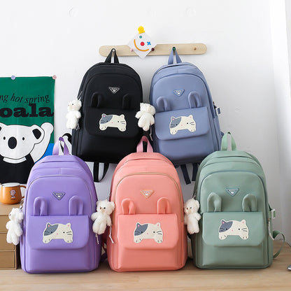 Contrast color school bag simple 5 piece backpack