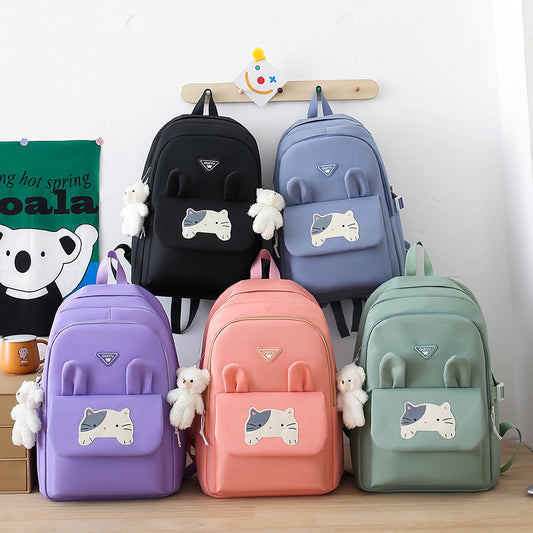 Contrast color school bag simple 5 piece backpack