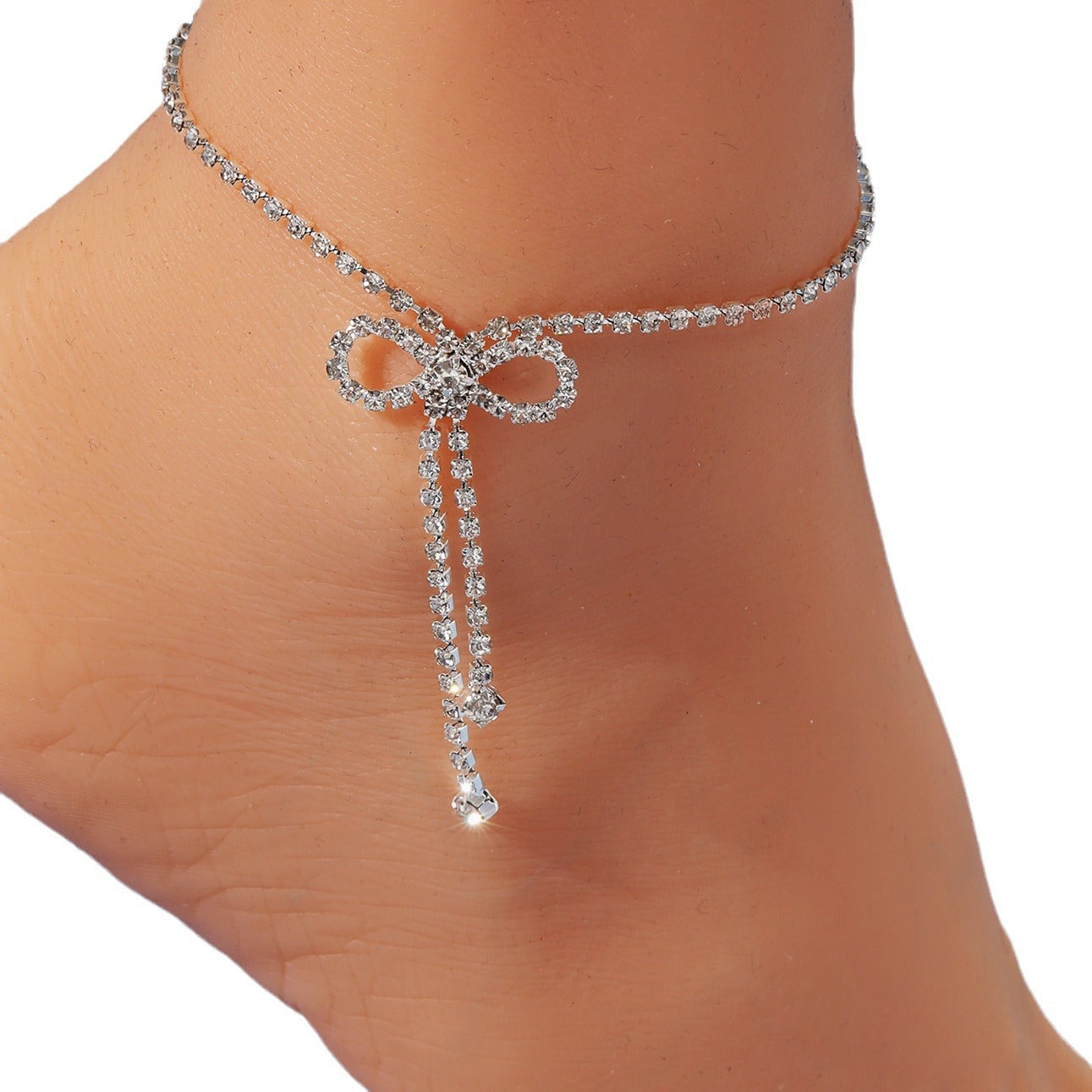 Full diamond bow rhinestone anklet