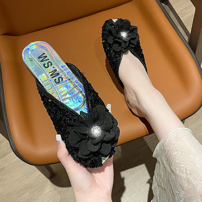 Rhinestone flower slippers