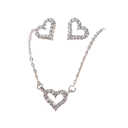 Full diamond heart necklace and earrings two-piece set