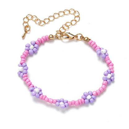 Flower Rice Bead Elastic Cord Beaded Bracelet