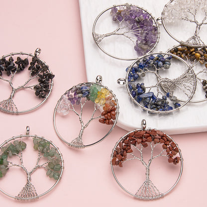 Round Crushed Stone Tree of Life Crystal Pendant