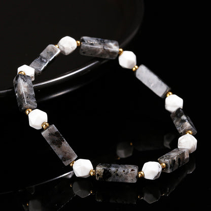 Natural black sparkling stone square bracelet.