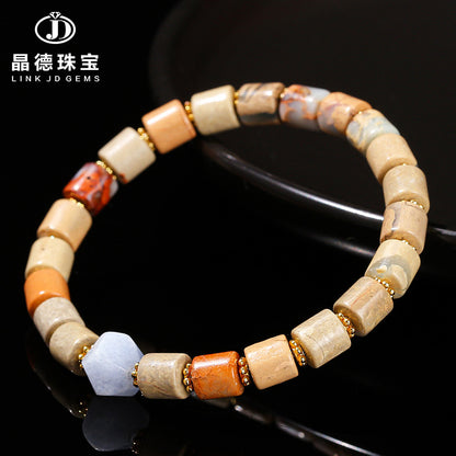 Natural Shoushan stone round tube bracelet.