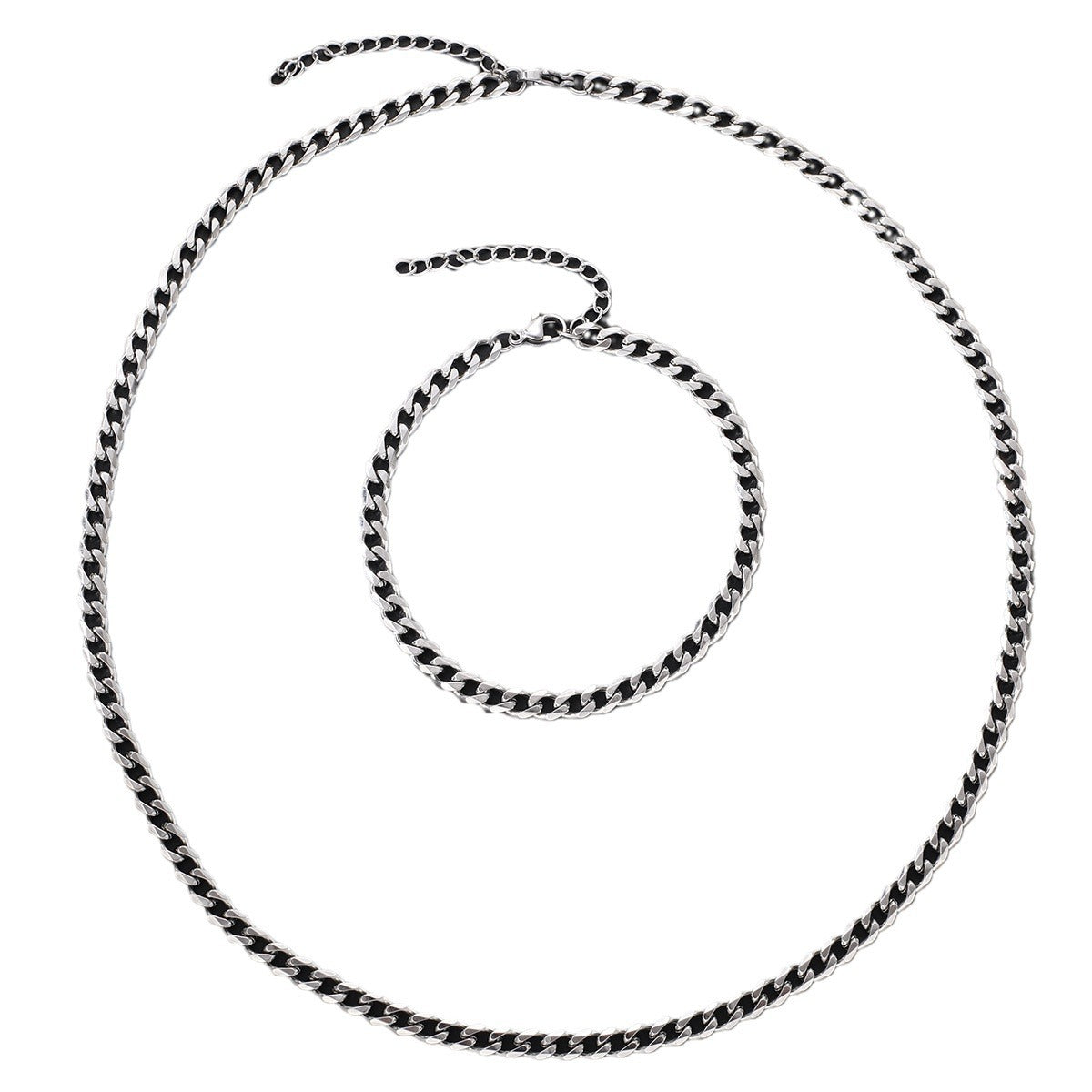 Hip Hop Stainless Steel Bracelet Necklace 2-Piece Set