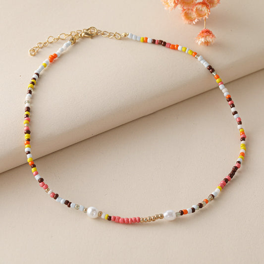 Creative colorful beaded pearl lock hoop necklace