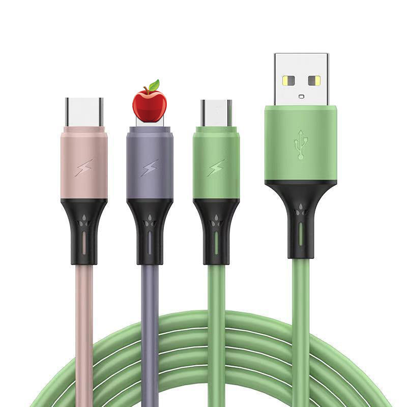 Cable de carga 3 en 1 de silicona líquida Apple USB Android Huawei 