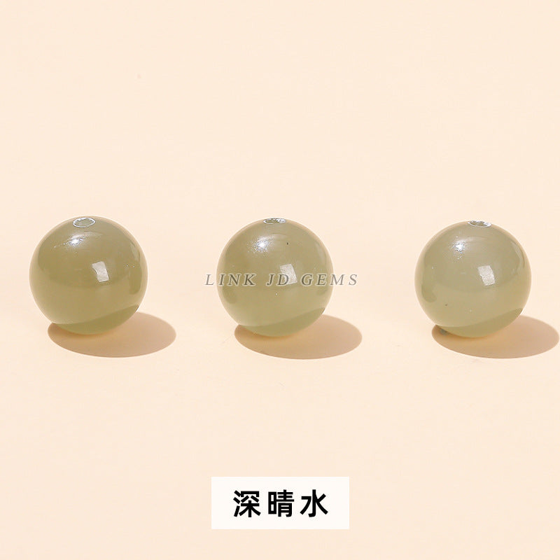 8Mm natural clear water Hetian jade half-hole round beads