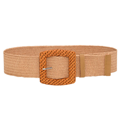 Wooden square buckle belt wide belt