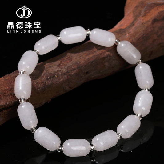 Natural white jade bucket bead bracelet