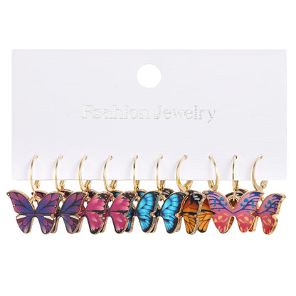 Oil Color Butterfly Earrings Set 5 Pieces