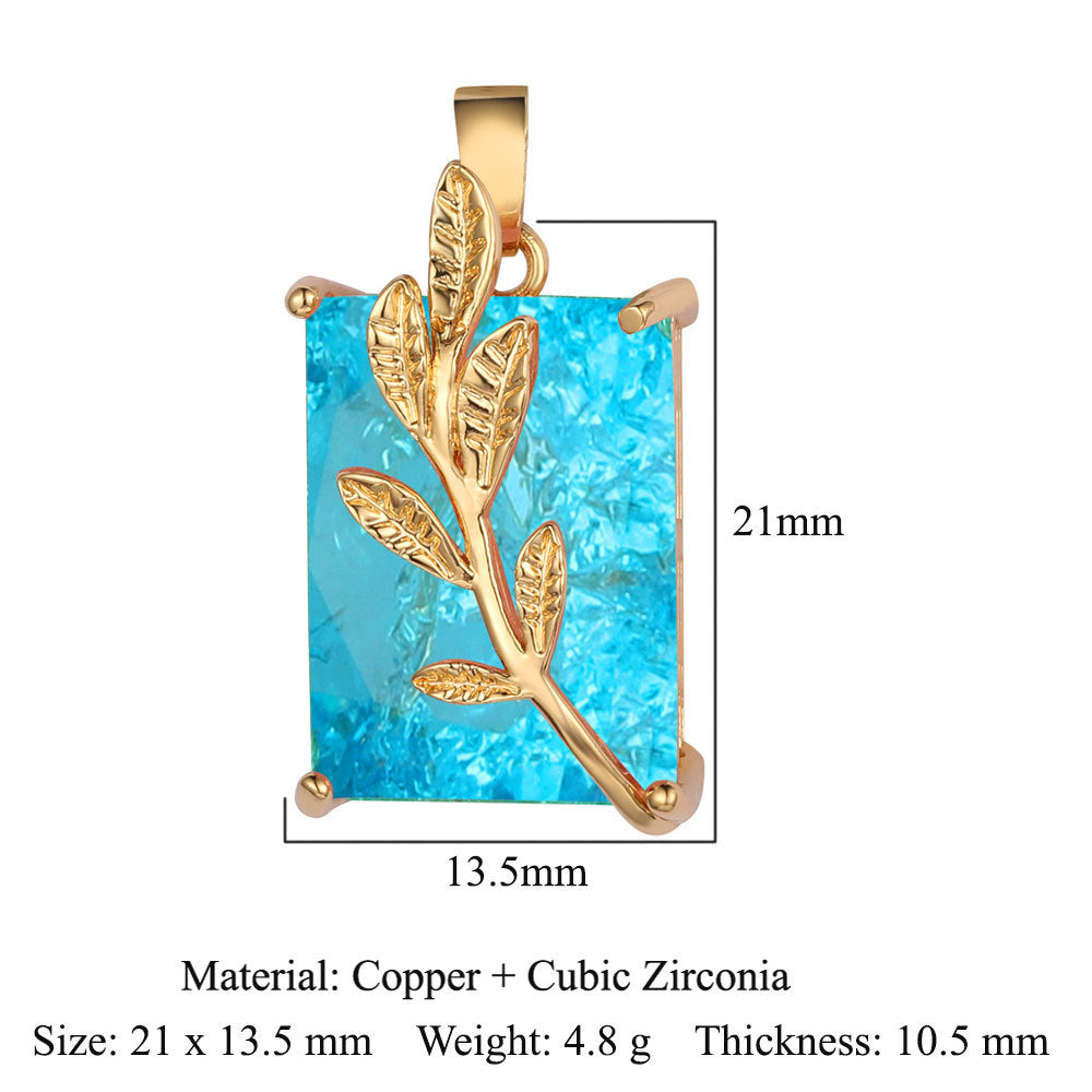 Copper zircon pendant, water drop square love bow.