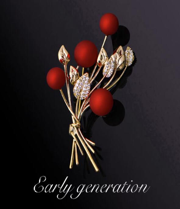 Blossom and Joy Red Brooch