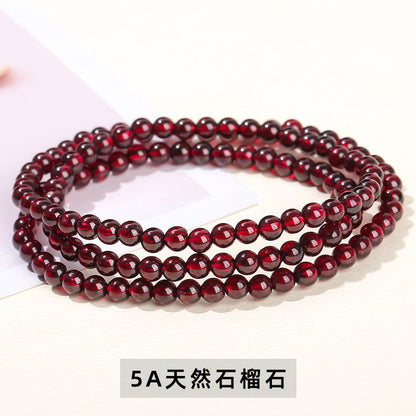 3Mm natural garnet three-ring bracelet