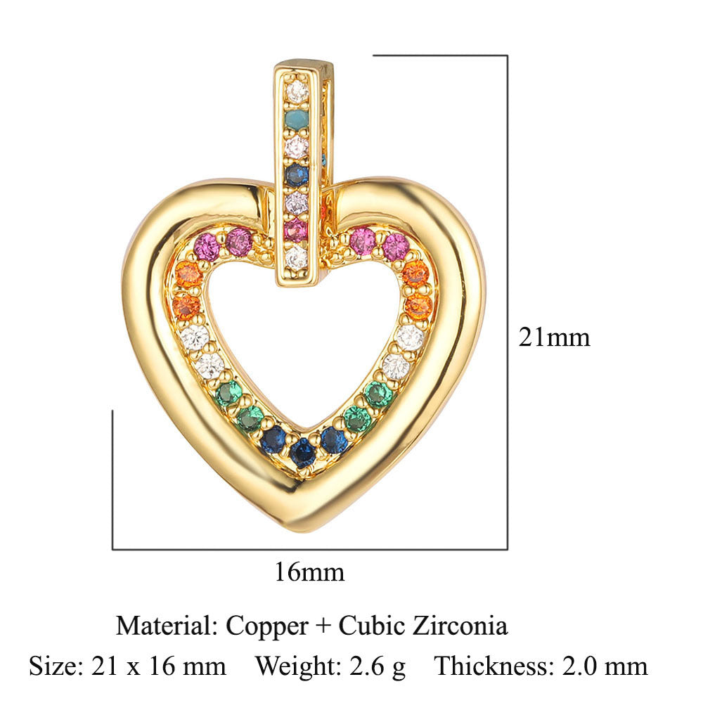 Heart-shaped colored zirconium copper micro-inlaid necklace pendant