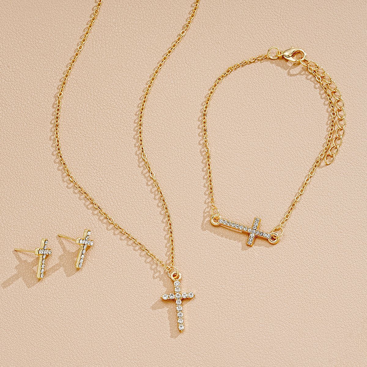 Rhinestone Cross Jewelry Set