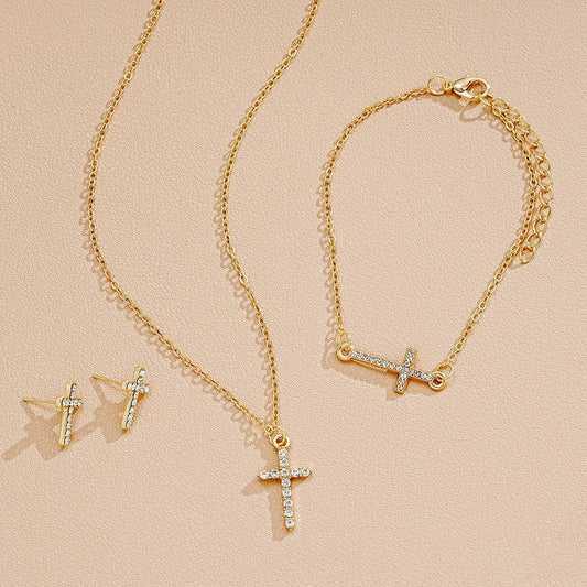 Rhinestone Cross Jewelry Set