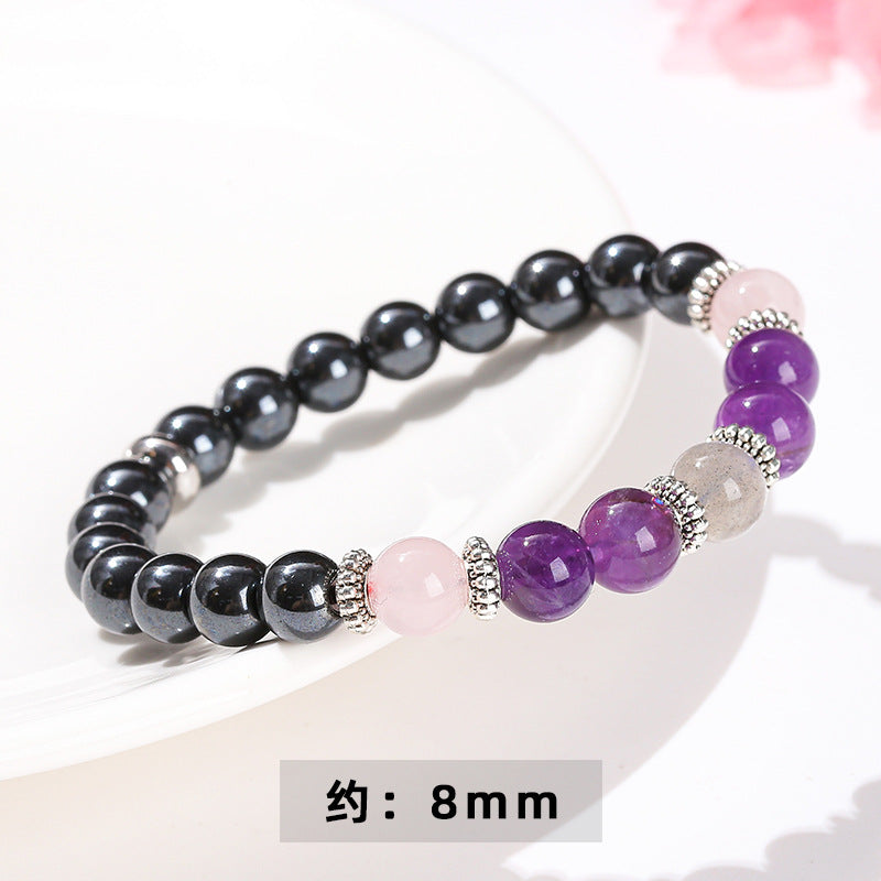 Natural black gallstone with amethyst powder crystal bracelet.