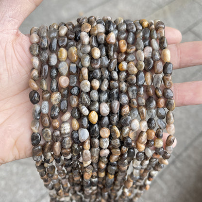 6-8Mm natural black backbone sunstone with shaped beads loose beads