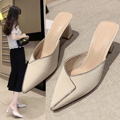 High Heel Thick Heel Slippers Women