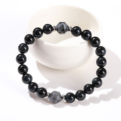 Ink blue tiger's eye stone black sparkling stone transfer bead bracelet.