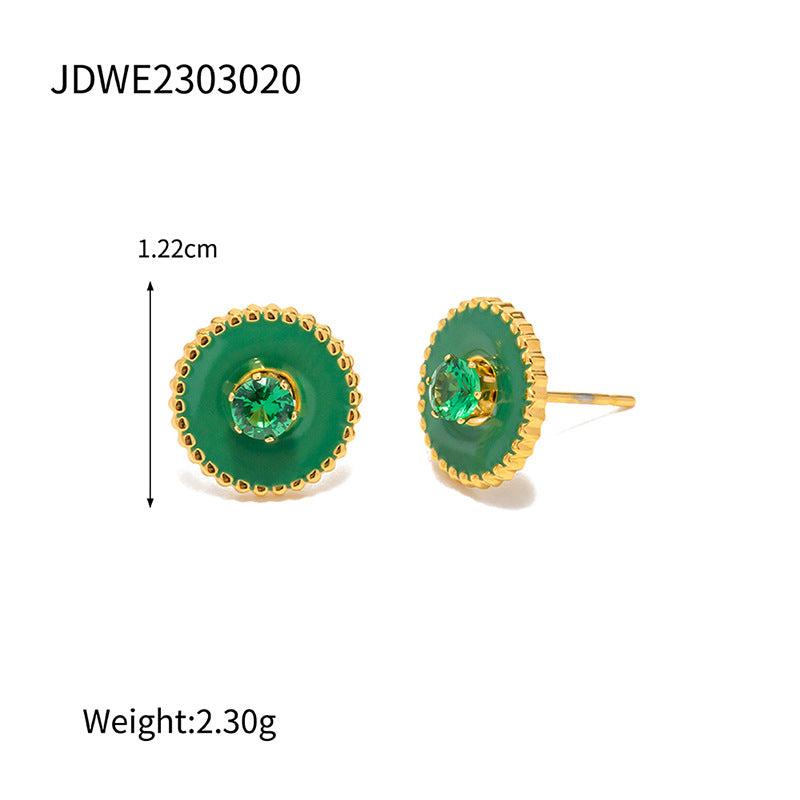 Green five-pointed star white zircon earrings