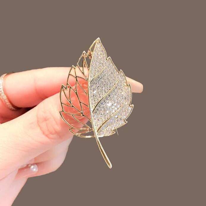 High-end full diamond leaf brooch