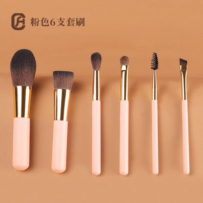 Pink Animal Hair 6-Piece Makeup Brush Set