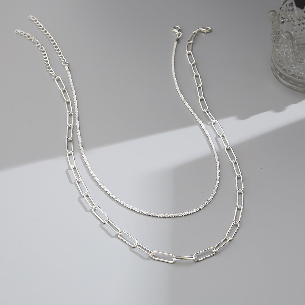 Silver stacked double clavicle chain necklace