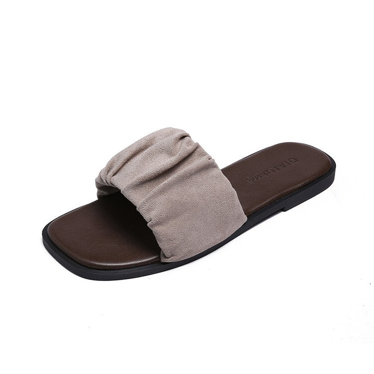 Fashion Square Head Flat Bottom One-Word Slippers