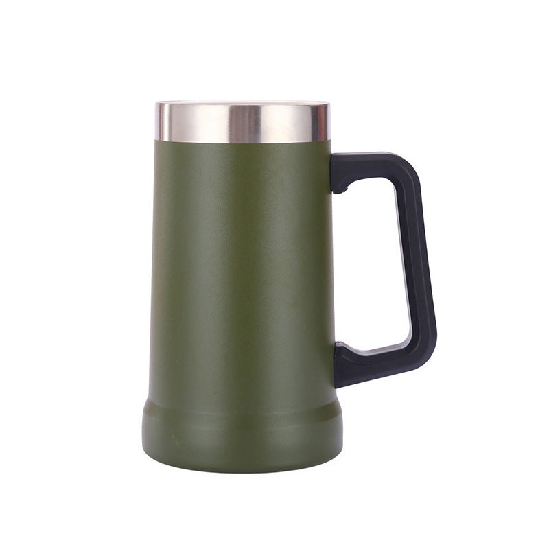 24Oz Double Layer Stainless Steel Handle Beer Mug