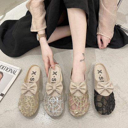 Lace bow slippers