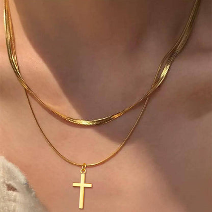 Gold Cross Pendant Clavicle Necklace