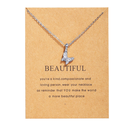 Letter Paper Card Butterfly Cat Alloy Necklace