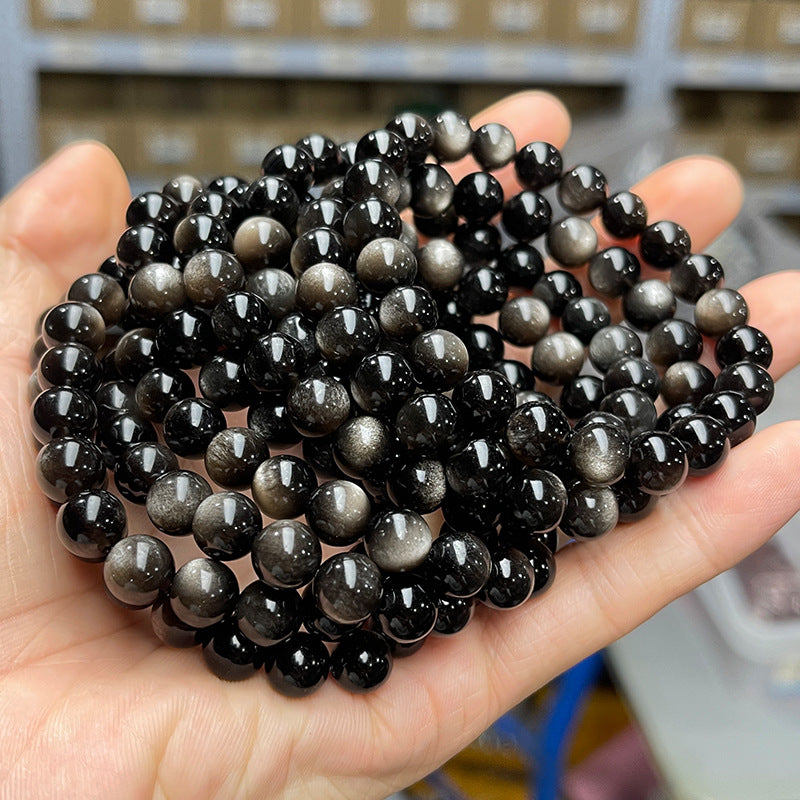 Pulsera de obsidiana natural de plata 7A 