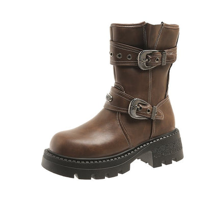 New side zipper metal buckle boots