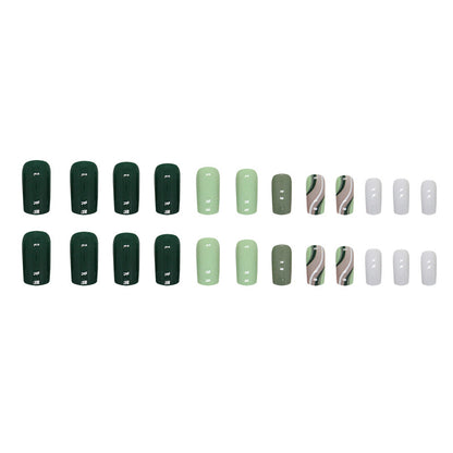 Green Striped Medium-Length Square Detachable Fake Nails