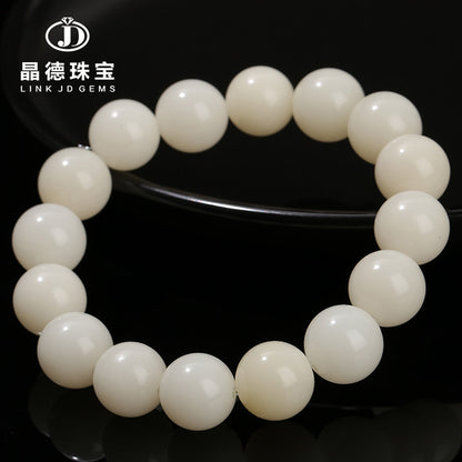 Bodhi root round bead bracelet white jade Bodhi seed