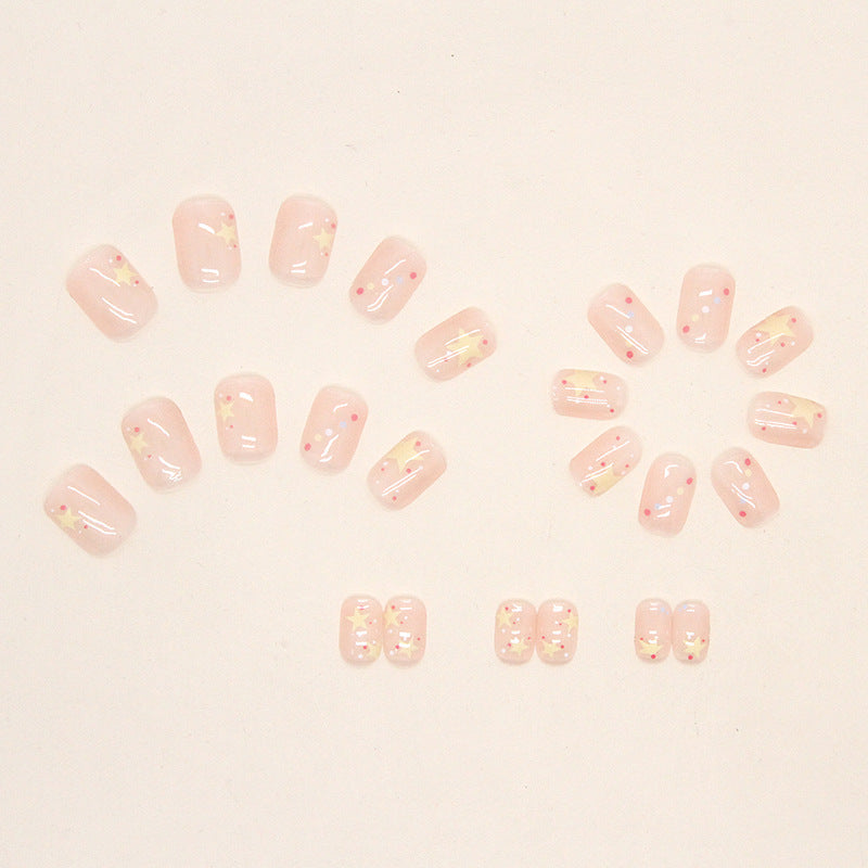 Pink Transparent Polka Dot Star Nails