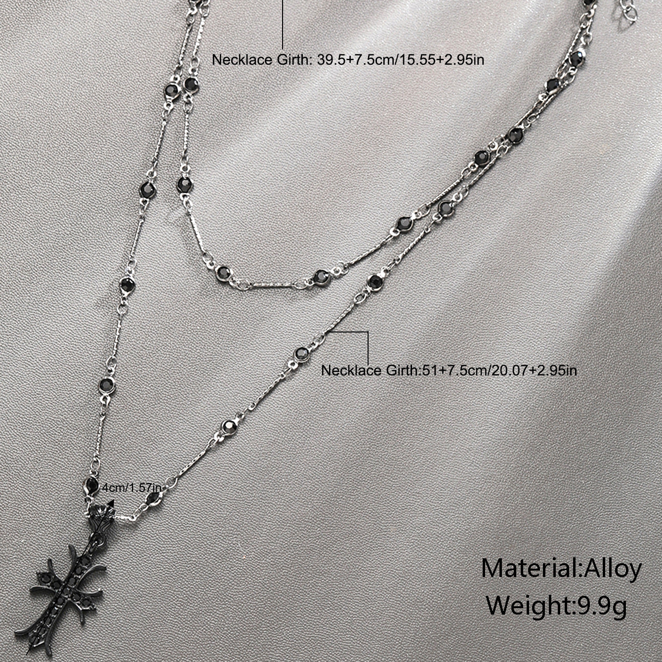 Dark Zirconia Cross Double Necklace