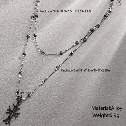 Dark Zirconia Cross Double Necklace