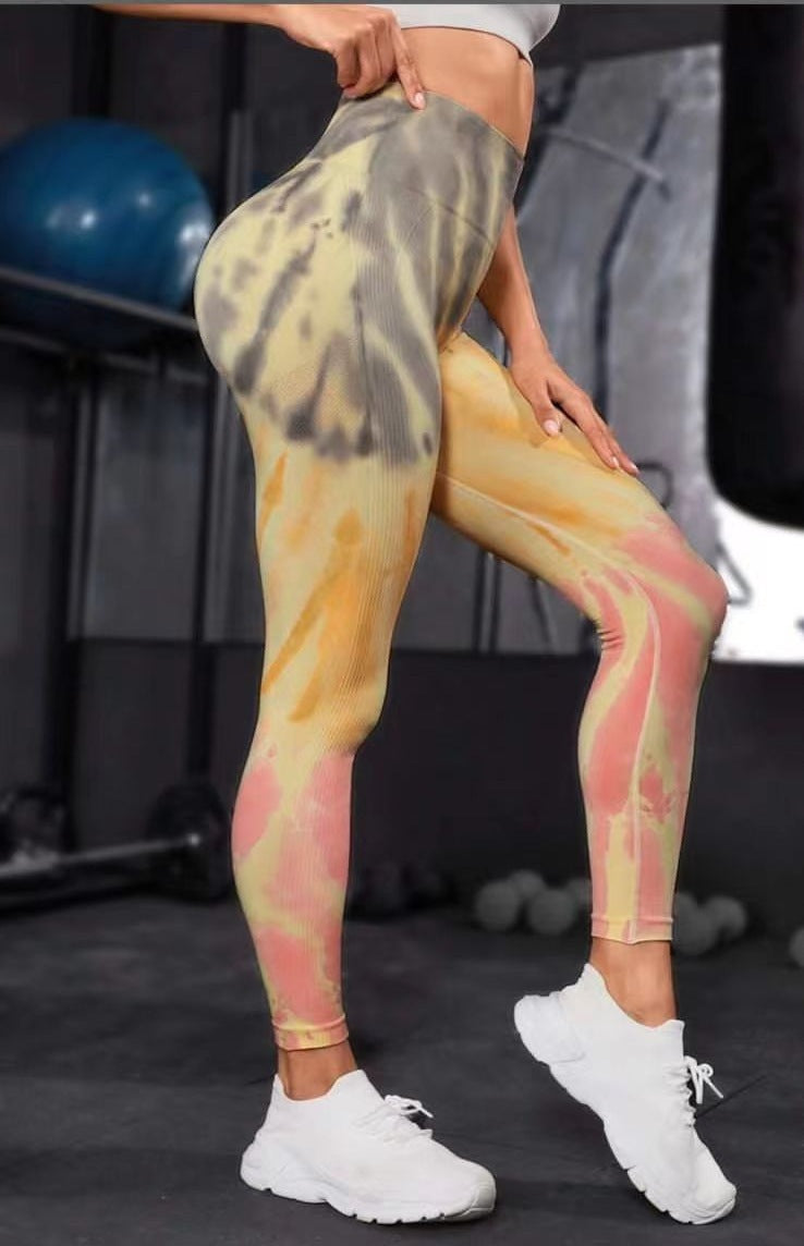 Pantalones de yoga sin costuras con efecto tie-dye 