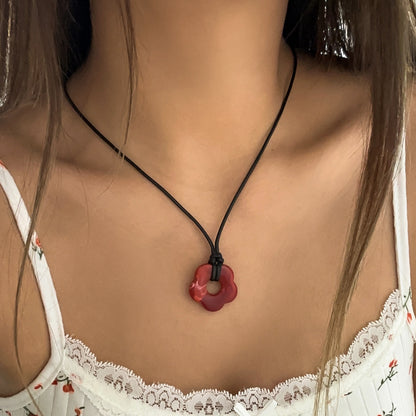 Wax thread adjustable simple flower necklace