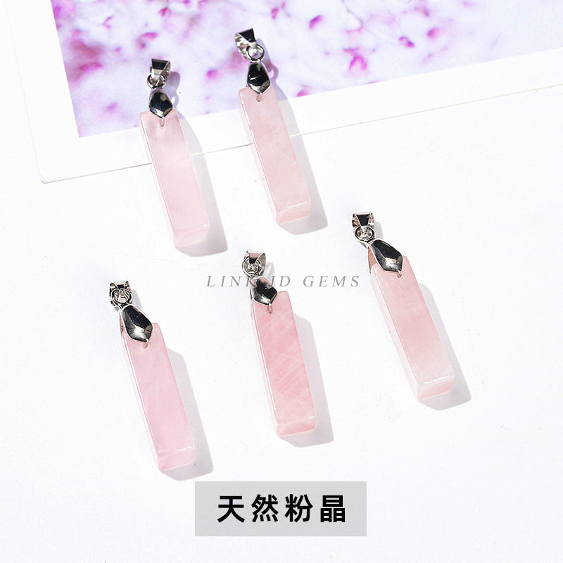 Natural jade powder crystal three-dimensional rectangular strip pendant.