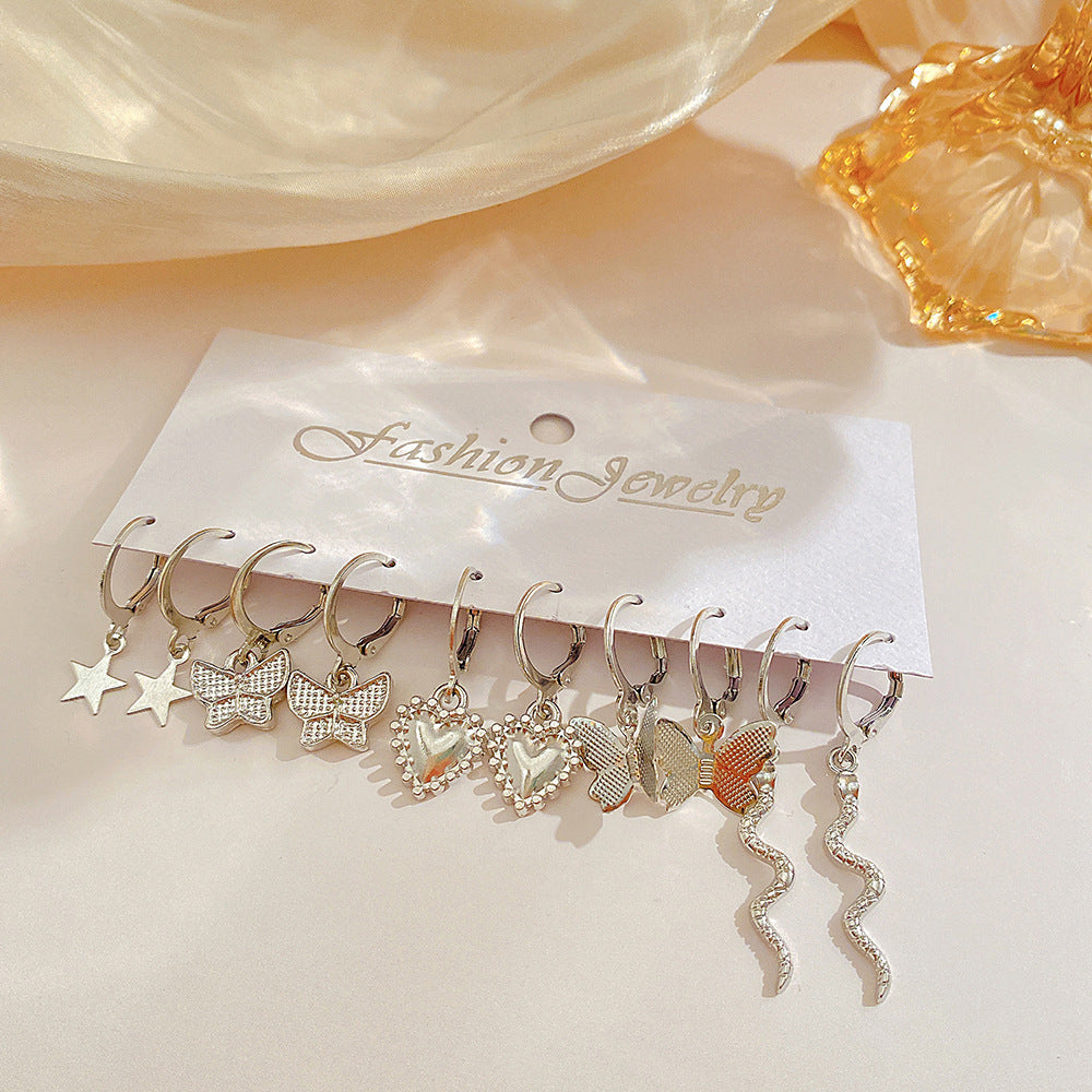 Five-pointed star moon earrings set 9 pairs