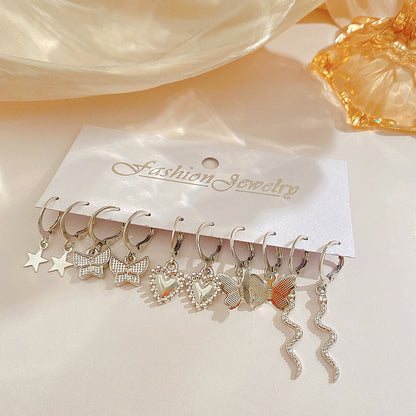 Five-pointed star moon earrings set 9 pairs