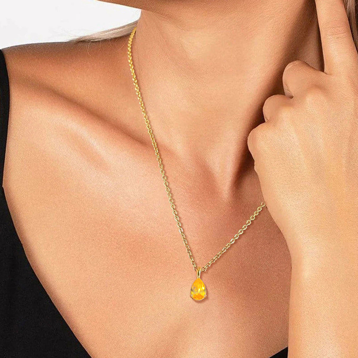 Yellow Zirconia Drop Shape Pendant Necklace