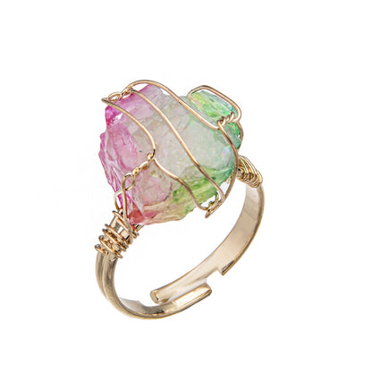 Original stone wire wrapped color preservation ring