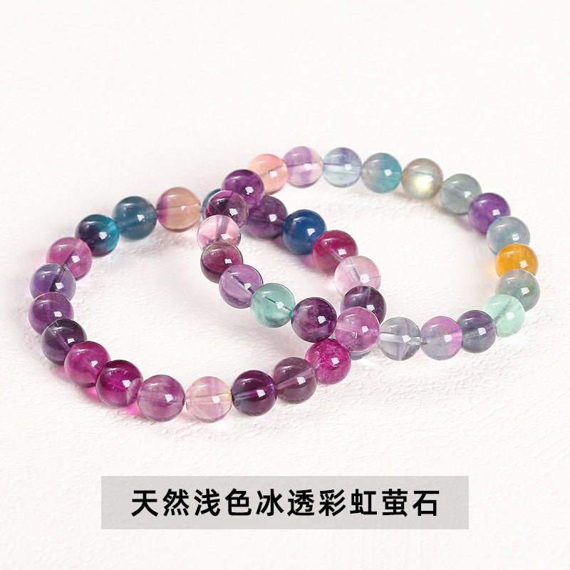 Natural light color ice transparent rainbow fluorite bracelet